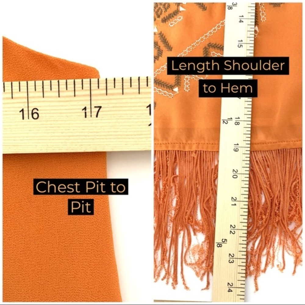 Orange Fringed Boho Embroidered Racerback Tank Top - Picture 4 of 7
